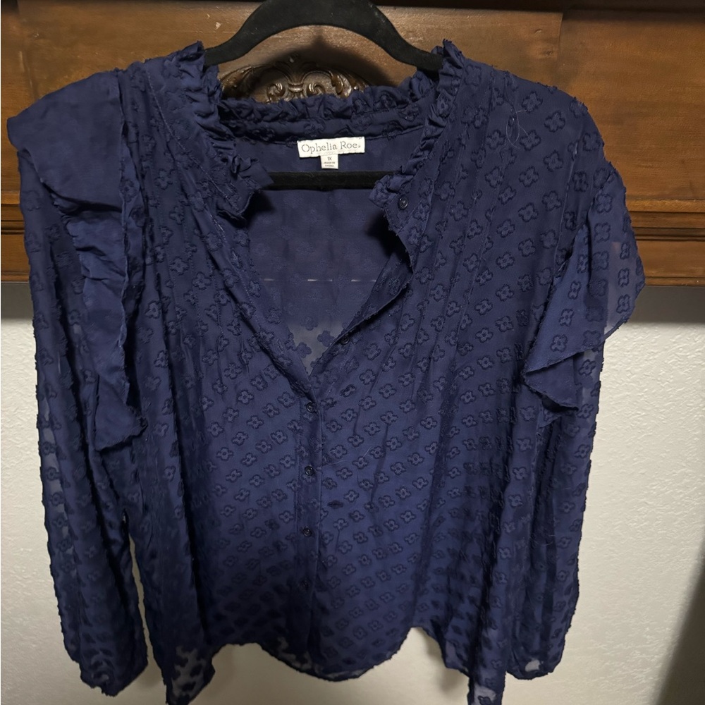 Ophelia & Co. Blue Ruffled Smocked Long Sleeve Blouse